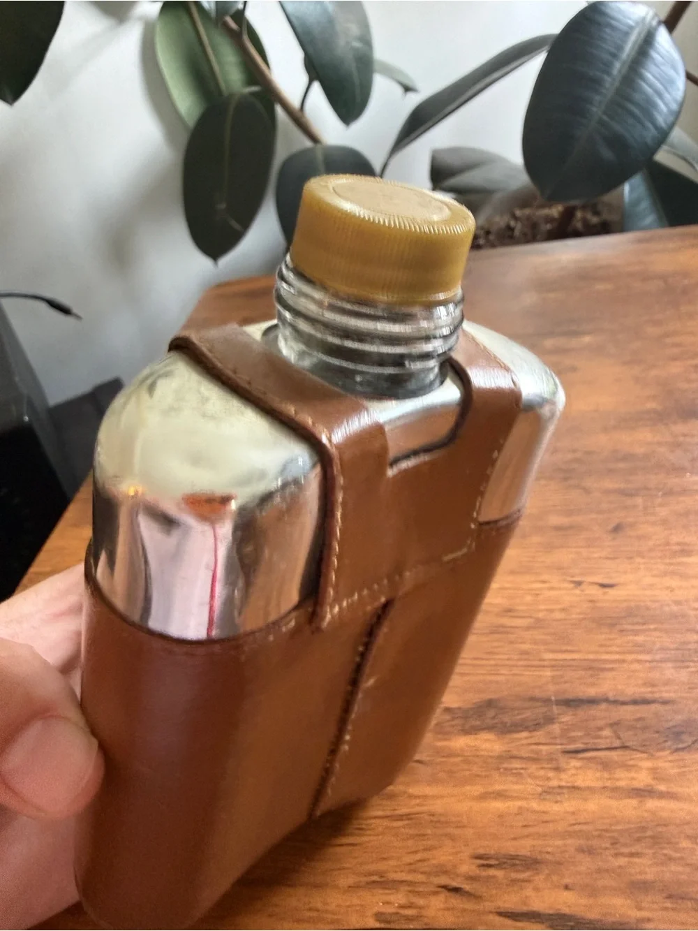 Brown Leather Travel vintage Flask with Snap Closure HWP